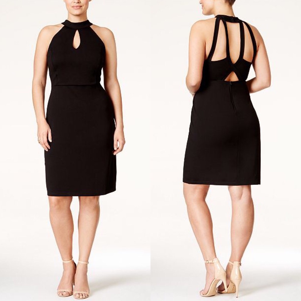 Black Love Squared Sleeveless Halter Strappy Sheath Dress 2X